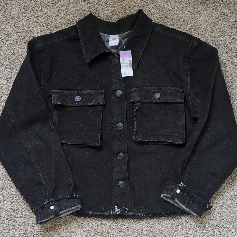 Kids Black Jean Jacket - Classic Button Front
